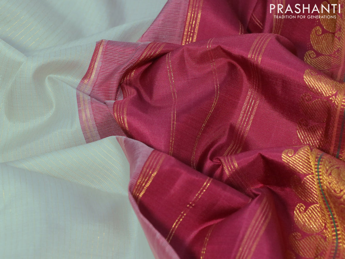 Pure kanjivaram silk saree grey shade and maroon with allover zari wevaes and zari woven border