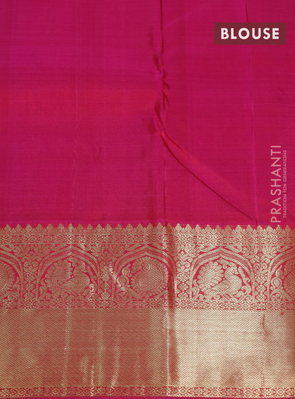 Pure kanjivaram silk saree dual shade of mustard and pink with zari woven buttas and zari woven border