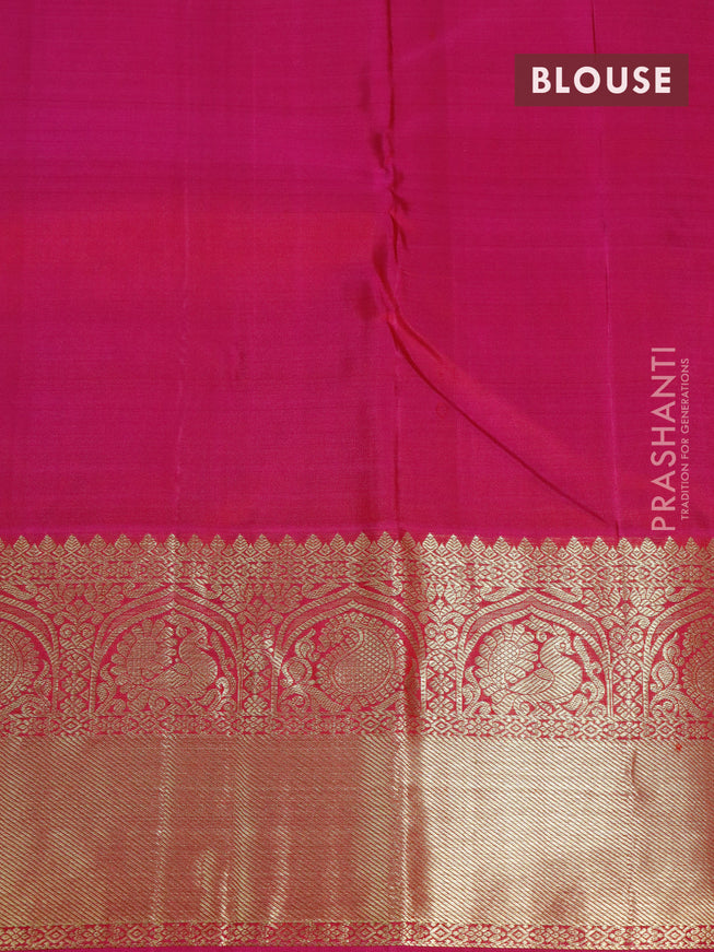 Pure kanjivaram silk saree dual shade of mustard and pink with zari woven buttas and zari woven border