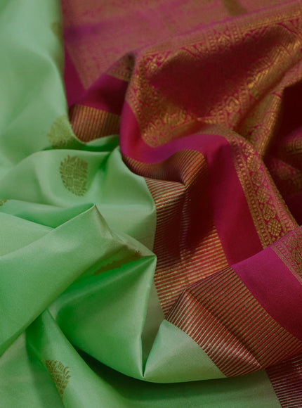 Pure kanjivaram silk saree pista green and pink with zari woven buttas and paisley design zari woven border