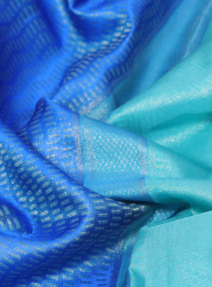 Pure kanjivaram silk saree blue and teal blue shade with allover silver zari woven brocade weaves and silver zari woven border