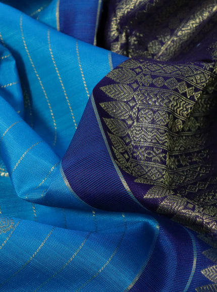 Pure kanjivaram silk saree cs blue and dark blue with allover zari weaves & buttas in borderless style