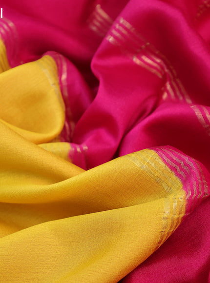 Pure mysore silk saree lime yellow and magenta pink with plain body and zari woven border