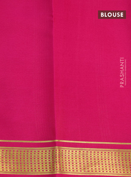 Pure mysore silk saree lime yellow and magenta pink with plain body and zari woven border