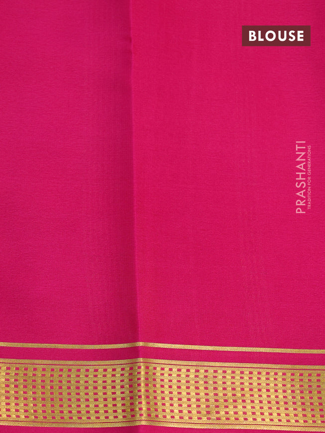 Pure mysore silk saree lime yellow and magenta pink with plain body and zari woven border