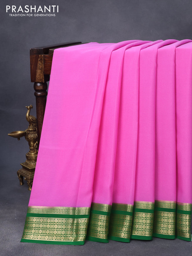 Pure mysore silk saree light pink and green with plain body and zari woven border