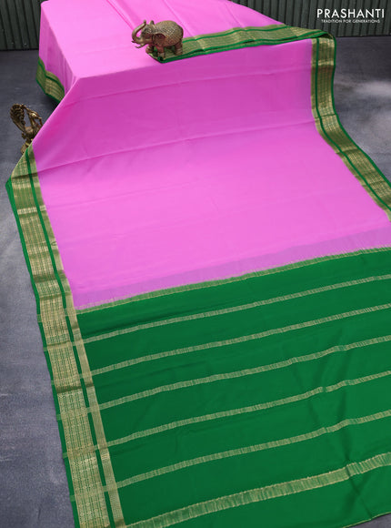 Pure mysore silk saree light pink and green with plain body and zari woven border