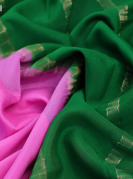 Pure mysore silk saree light pink and green with plain body and zari woven border