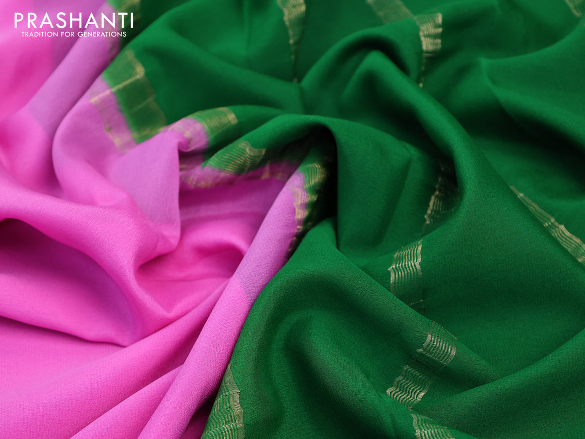 Pure mysore silk saree light pink and green with plain body and zari woven border