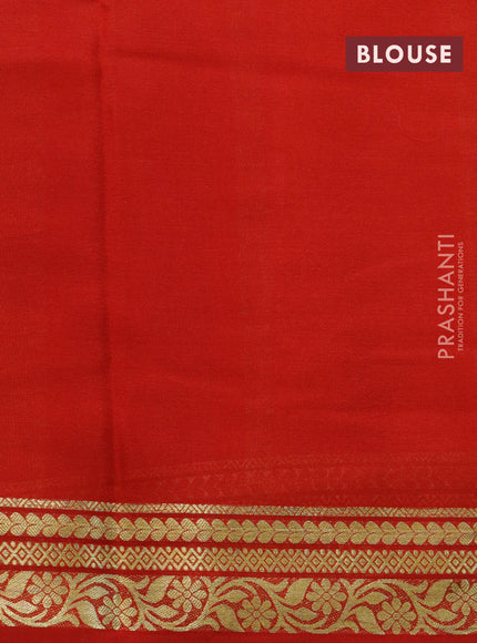 Pure mysore silk saree teal green and red with plain body and zari woven border