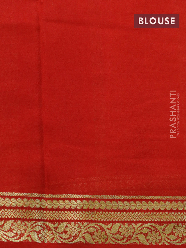 Pure mysore silk saree teal green and red with plain body and zari woven border