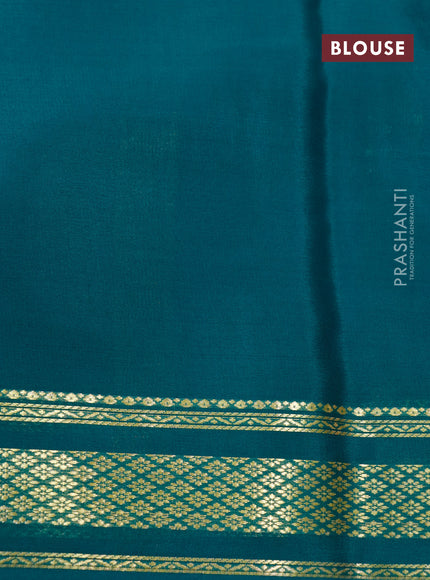 Pure mysore silk saree light pink and peacock green with plain body and zari woven border