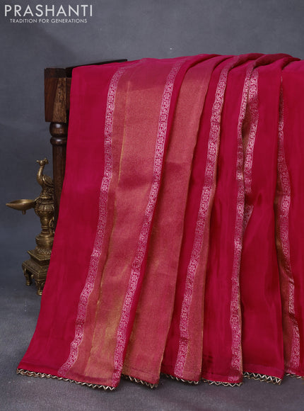 Satin crepe silk saree pink and bottle green with allover zari weaves and beaded work border