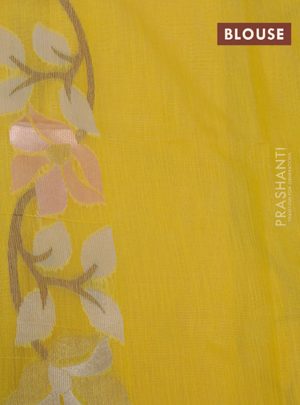 Semi linen saree yellow with allover thread & zari woven floral weaves and woven border