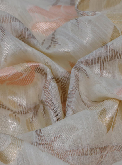 Semi linen saree cream with allover thread & zari woven floral weaves and woven border