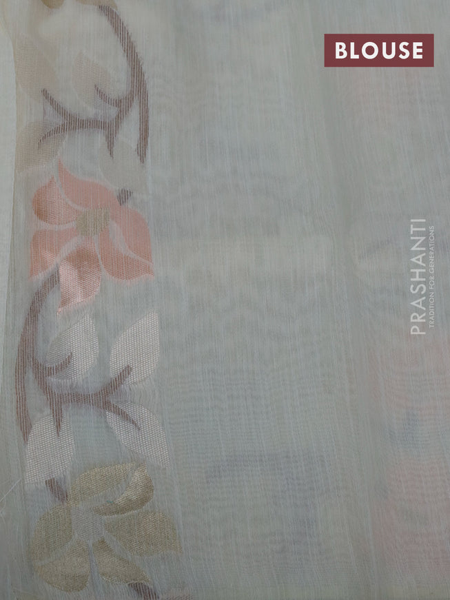 Semi linen saree cream with allover thread & zari woven floral weaves and woven border