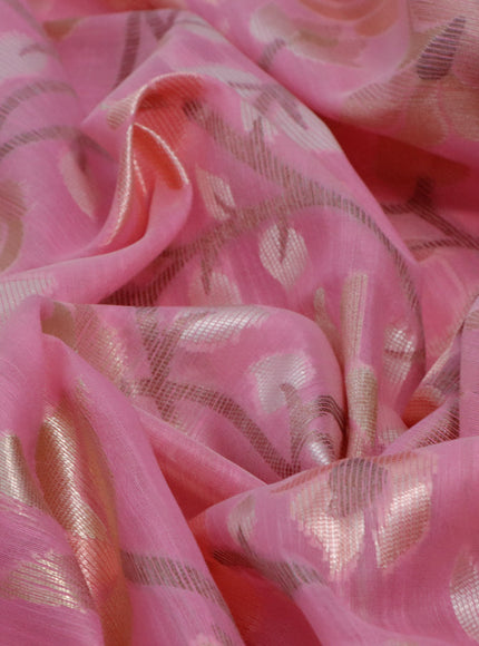 Semi linen saree light pink with allover thread & zari woven floral weaves and woven border