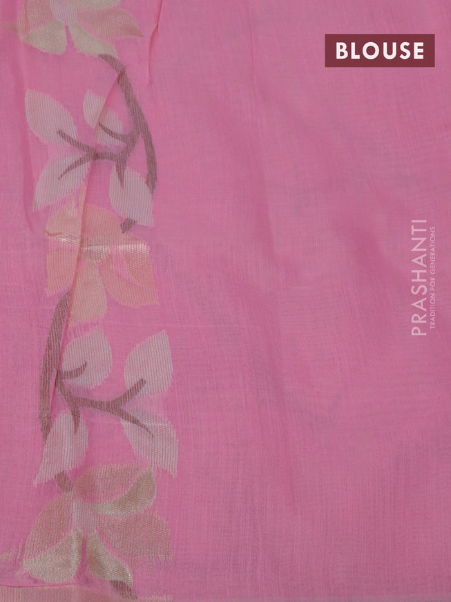 Semi linen saree light pink with allover thread & zari woven floral weaves and woven border