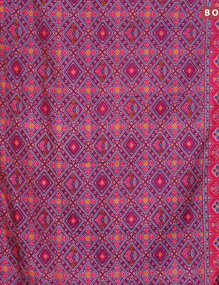 Semi tussar saree deep purple and pink with allover ikat prints and zari woven border