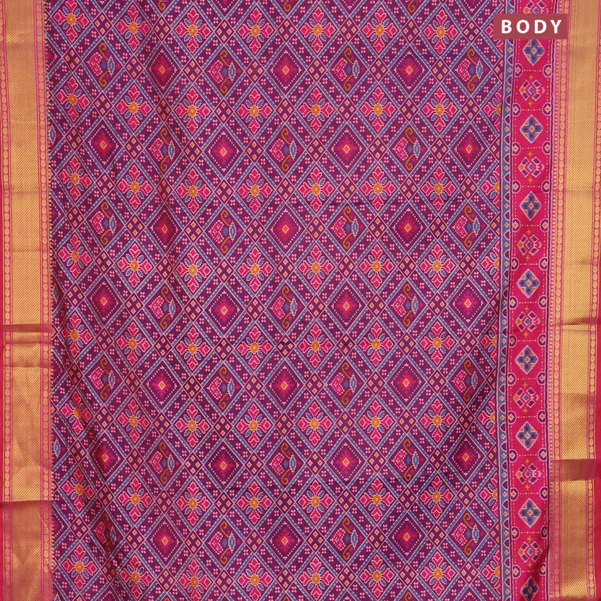 Semi tussar saree deep purple and pink with allover ikat prints and zari woven border