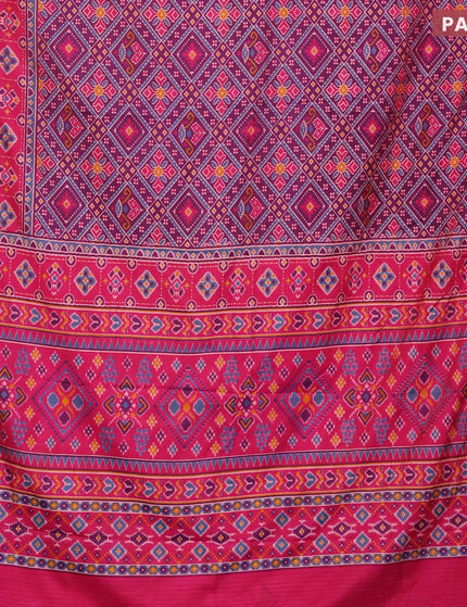 Semi tussar saree deep purple and pink with allover ikat prints and zari woven border