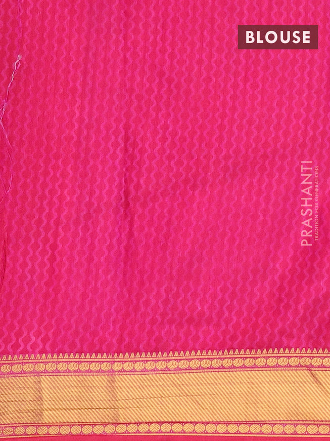 Semi tussar saree deep purple and pink with allover ikat prints and zari woven border