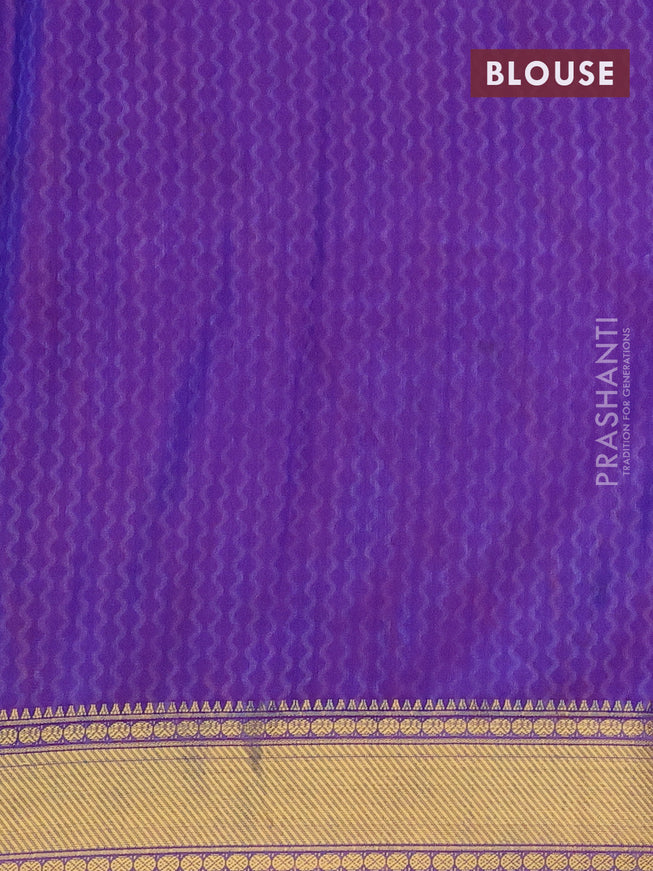 Semi tussar saree pink and dual shade of blue with allover ikat prints and zari woven border