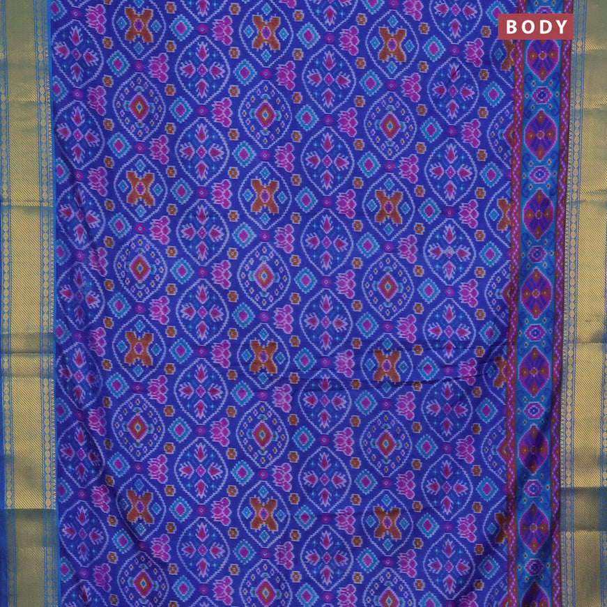 Semi tussar saree blue and dual shade of blue with allover ikat prints and zari woven border