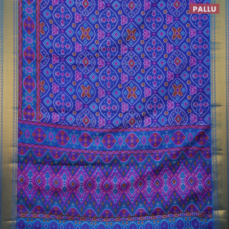 Semi tussar saree blue and dual shade of blue with allover ikat prints and zari woven border