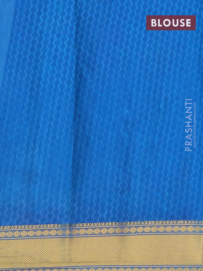 Semi tussar saree blue and dual shade of blue with allover ikat prints and zari woven border