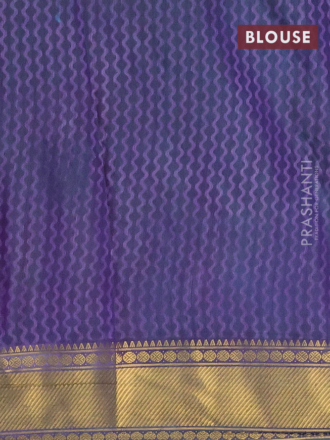 Semi tussar saree teal green and dual shade of blue with allover ikat prints and zari woven border