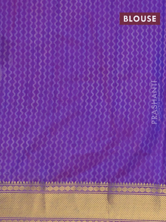 Semi tussar saree pink and dual shade of blue with allover ikat prints and zari woven border