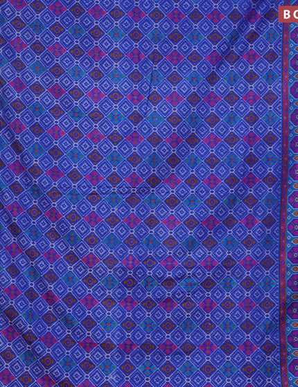 Semi tussar saree blue and cs blue with allover ikat prints and zari woven border