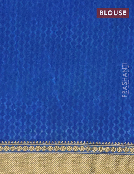 Semi tussar saree blue and cs blue with allover ikat prints and zari woven border