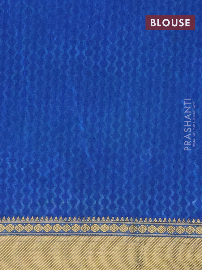 Semi tussar saree blue and cs blue with allover ikat prints and zari woven border