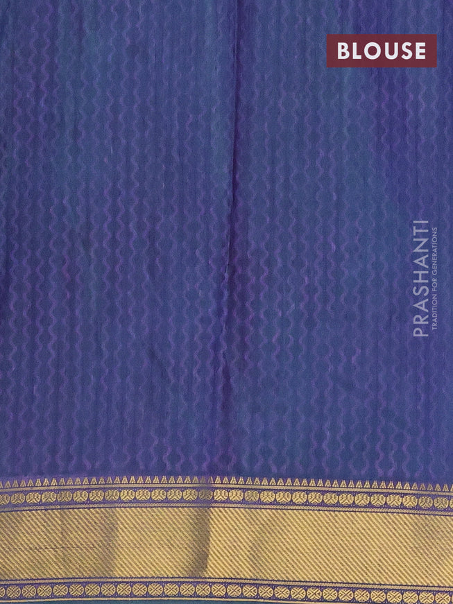 Semi tussar saree cs blue and dual shade of bluish green with allover ikat prints and zari woven border