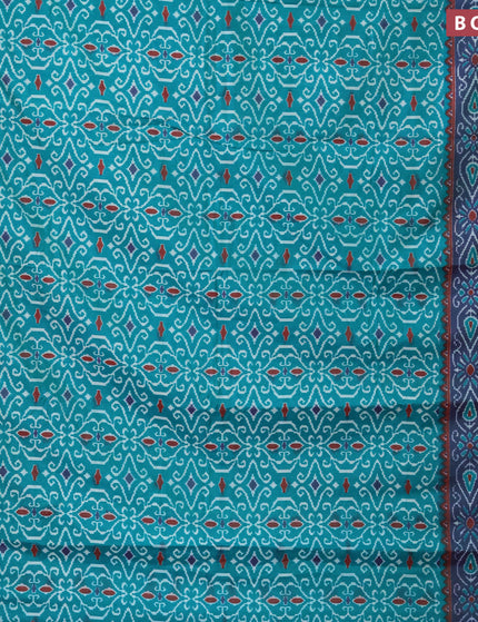 Semi tussar saree teal green and dual shade of bluish green with allover ikat prints and zari woven border