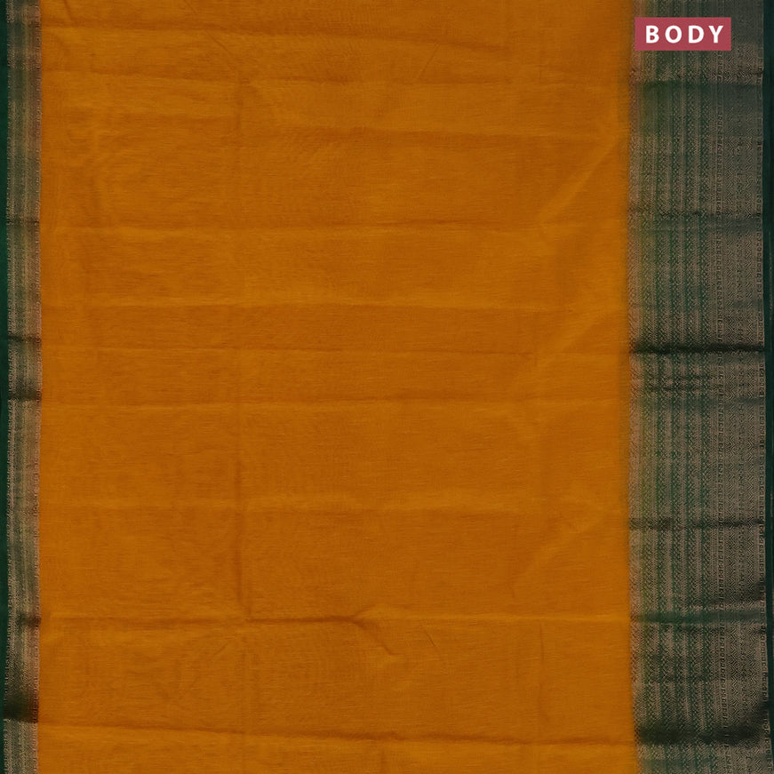 Banarasi semi matka saree mustard yellow and green with plain body and long antique zari border