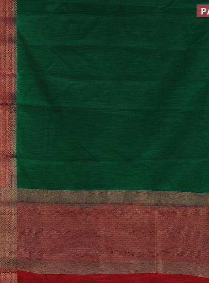 Banarasi semi matka saree green and kumkum red with plain body and long antique zari border