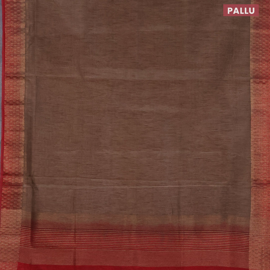 Banarasi semi matka saree chikku shade and red with plain body and antique zari border