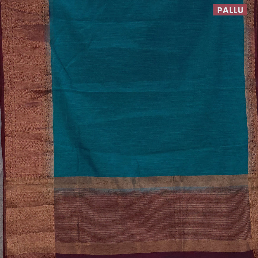 Banarasi semi matka saree cs blue and wine shade with plain body and antique zari border