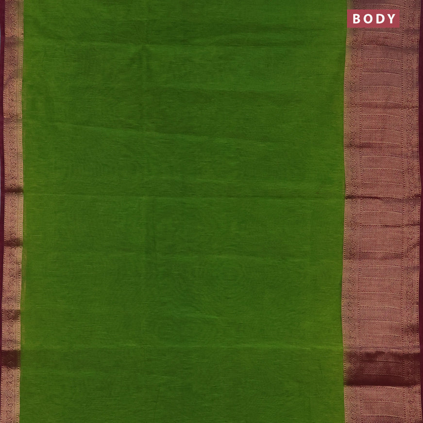 Banarasi semi matka saree light green and dark magenta pink with plain body and antique zari border