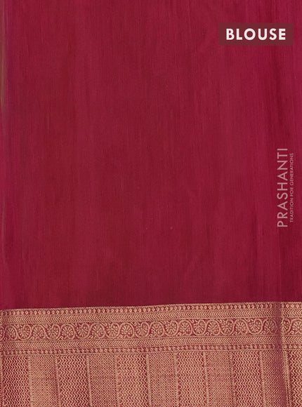 Banarasi semi matka saree light green and dark magenta pink with plain body and antique zari border