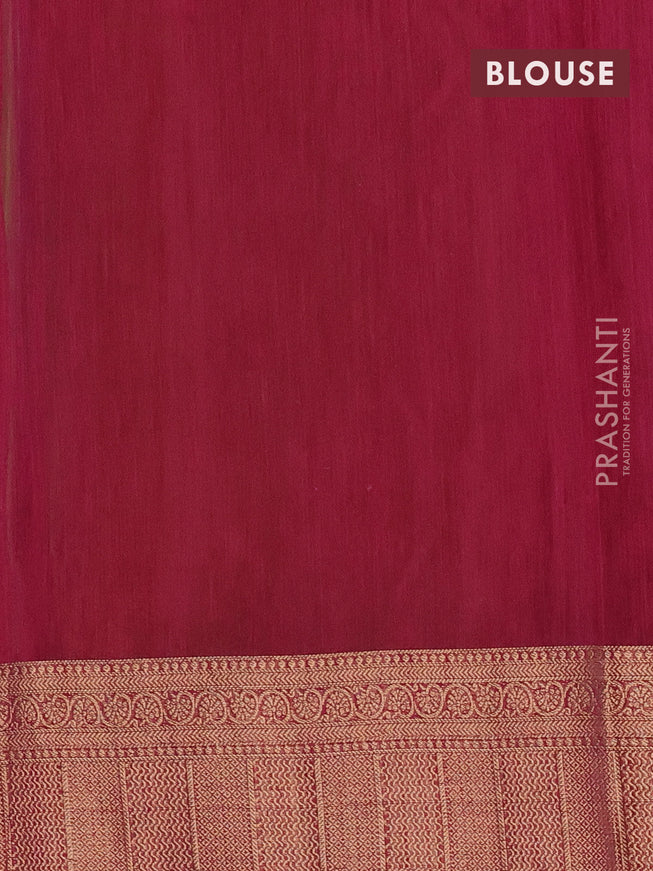 Banarasi semi matka saree light green and dark magenta pink with plain body and antique zari border