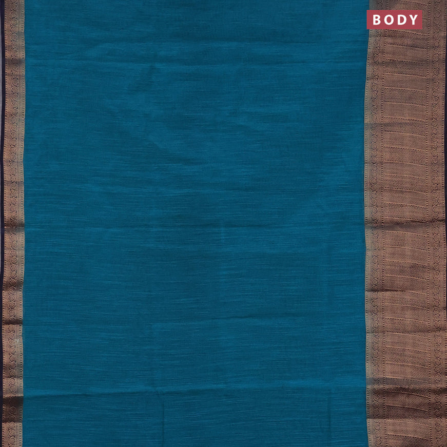 Banarasi semi matka saree teal blue and navy blue with plain body and antique zari border