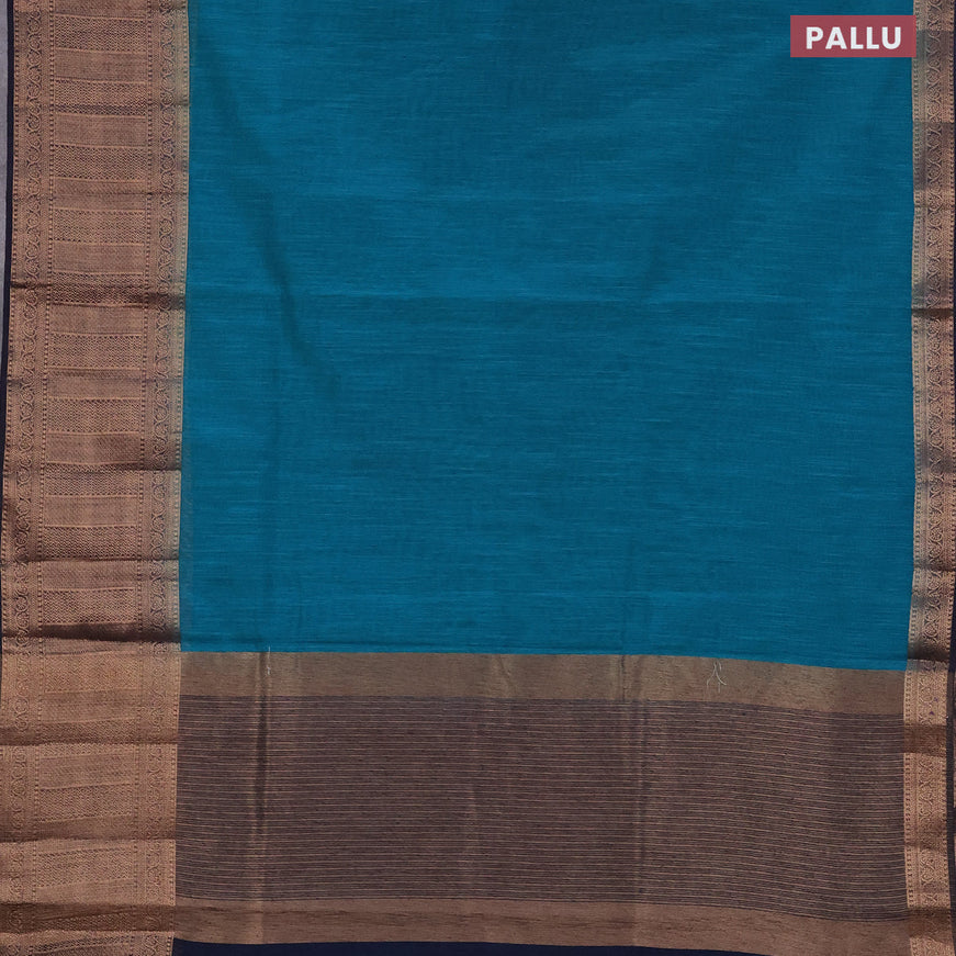 Banarasi semi matka saree teal blue and navy blue with plain body and antique zari border