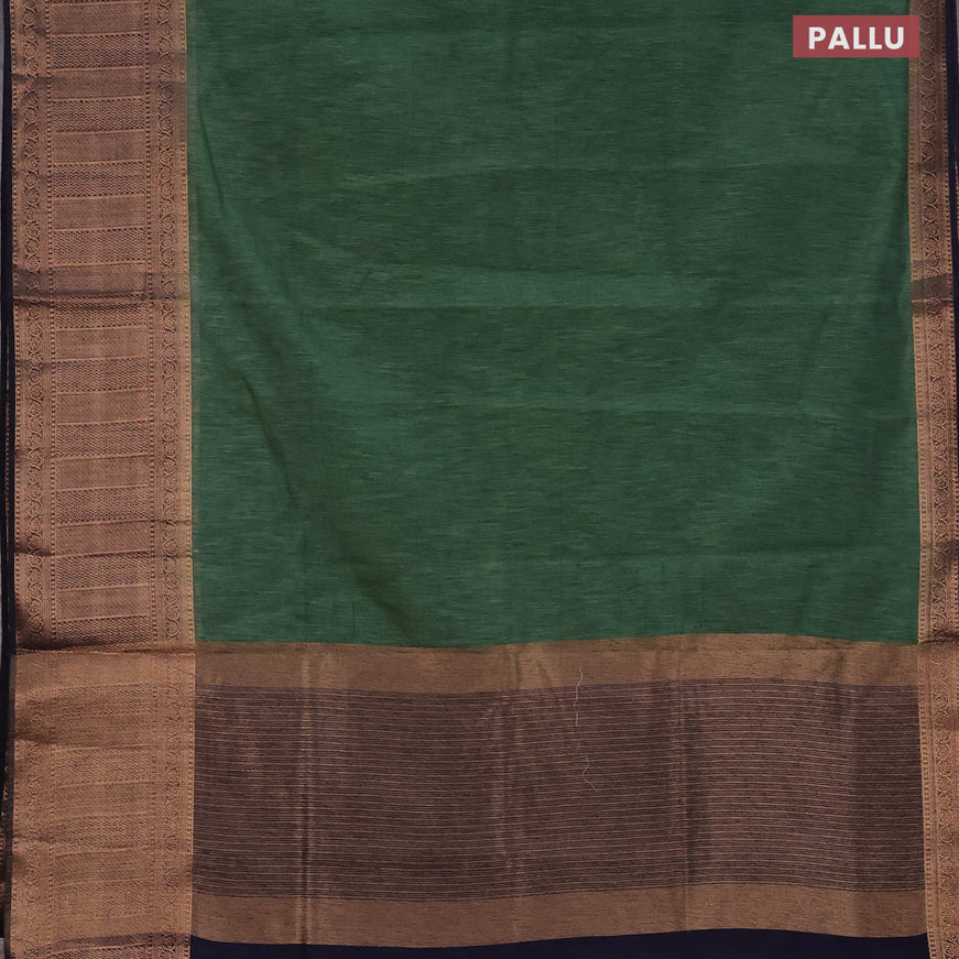 Banarasi semi matka saree green shade and dark navy blue with plain body and antique zari border