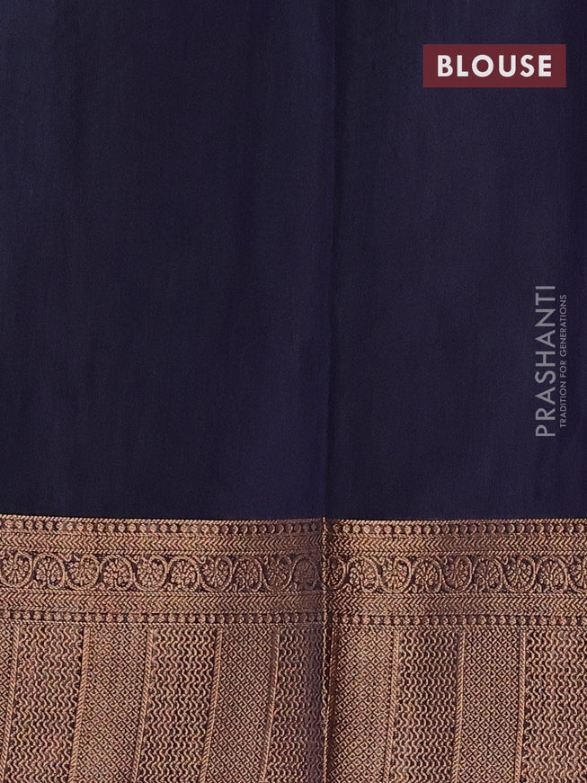 Banarasi semi matka saree green shade and dark navy blue with plain body and antique zari border