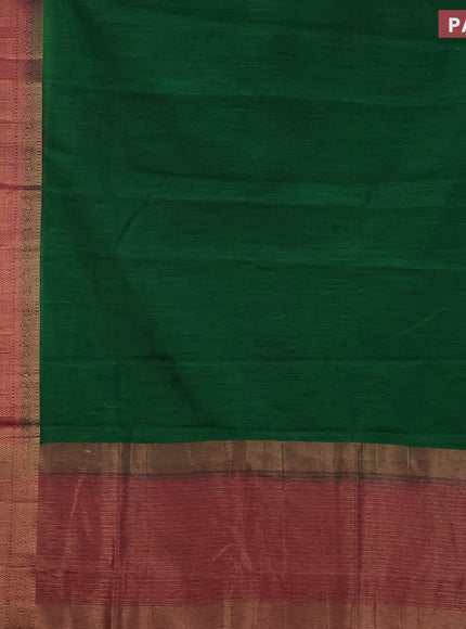 Banarasi semi matka saree green and dark magenta pink with plain body and antique zari border