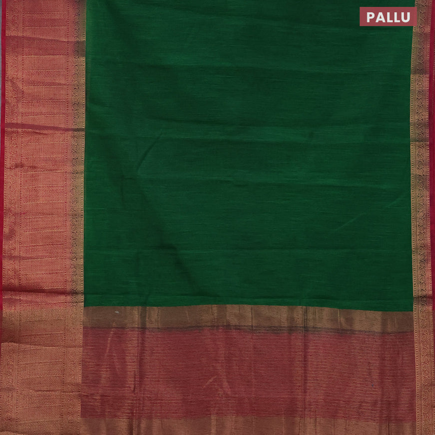 Banarasi semi matka saree green and dark magenta pink with plain body and antique zari border